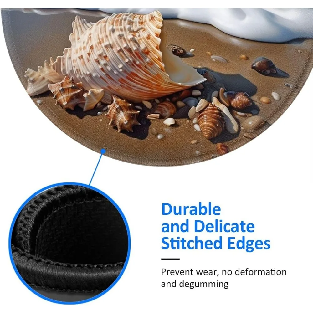 Alfombrilla de ratón para juegos con diseño de mar y conchas de 8 pulgadas con cómodo borde cosido y base de goma antideslizante, ratón de ordenador impermeable
