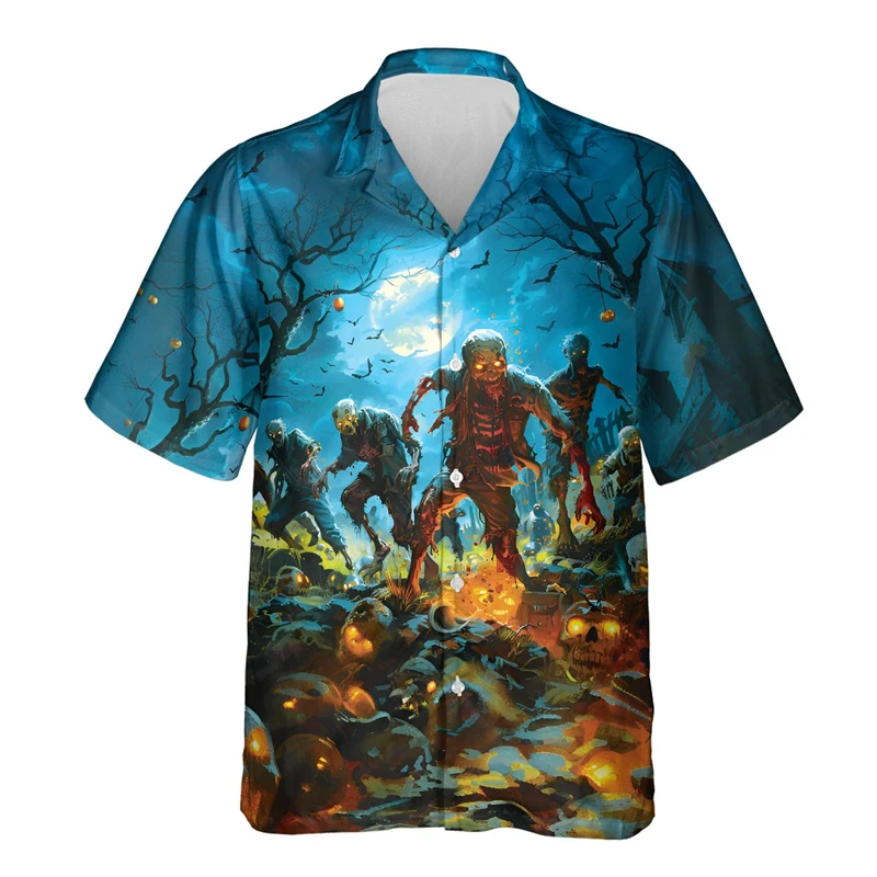 Horror Monster Graphic Shirts For Men Clothes Personalized Abstract Unisex Button Clothing Halloween Party Lapel Blouse Male Top image 4