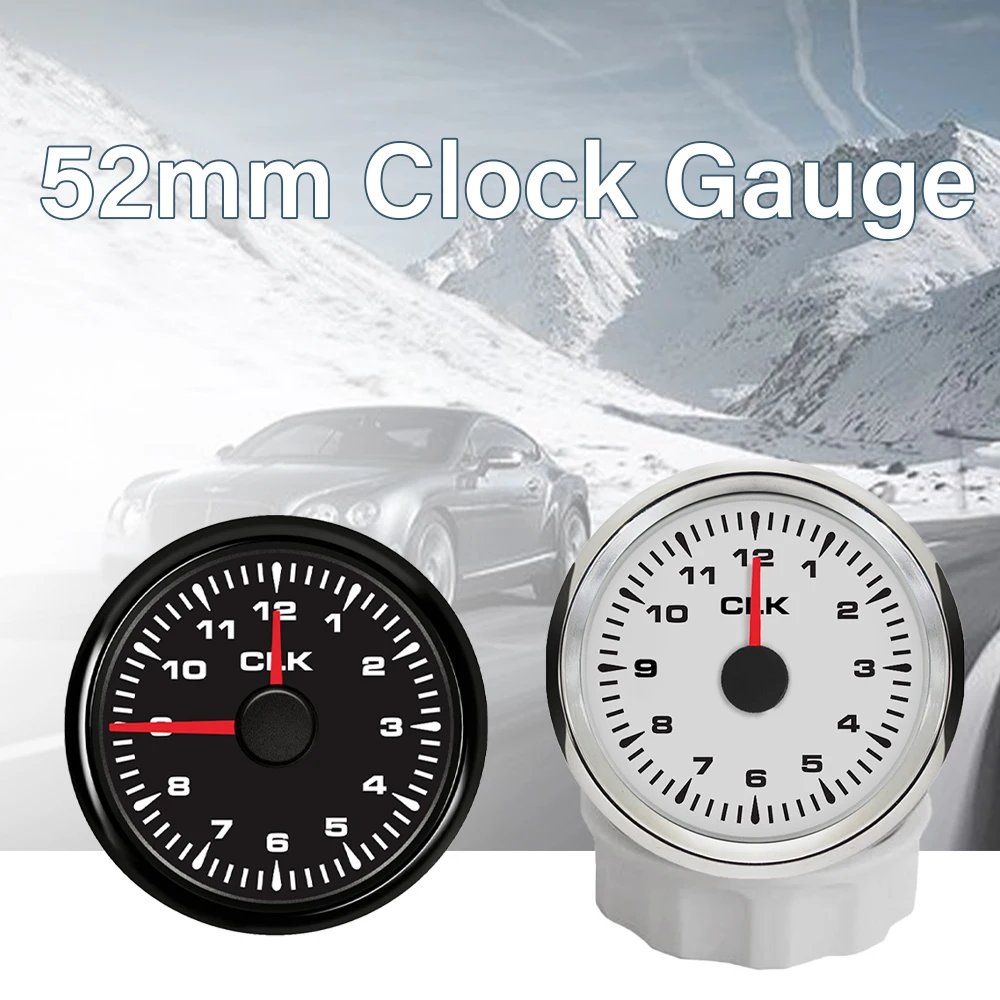 ELING 52mm Clock Meter Gauge 12 Hour Format with 8 Colors Backlight for Car Boat Motorcycle Universal 12V 24V