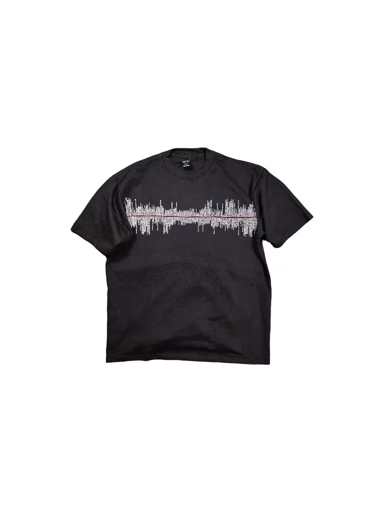 Lmyer Number Nine Pulse Print Casual Loose Basic Short Sleeved T-Shirts Casual Men Tees