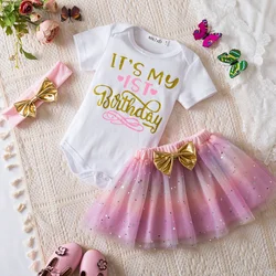 1st Birthday Baby Girls Clothes Baby Birthday Christening Party Dress 3pcs Pink Tutu Cake Dresses Outfits Newborn Summer Clothes