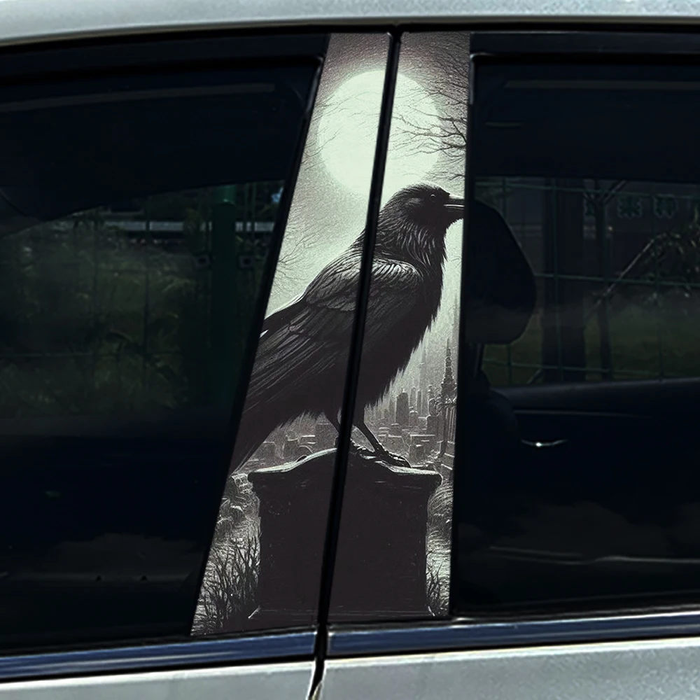 

2 шт. темно-готические наклейки с изображением ворона на B-стойку автомобиля, водонепроницаемая виниловая пленка, наклейка на центральную колонну, аксессуары для экстерьера автомобиля