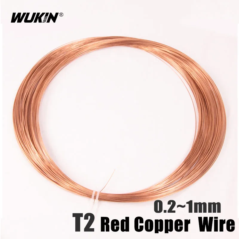 5M T2 Copper Red Copper Wire 99.90% Bare Wire High Quality Conductive Copper Line 0.2mm 0.3mm 0.4mm 0.5mm 0.6mm 0.8mm 1.0mm