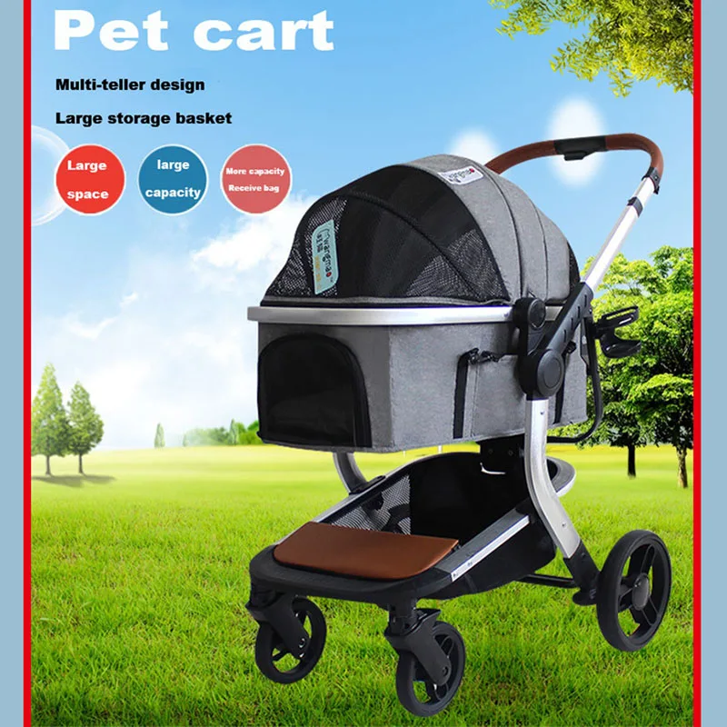 Pet Stroller Transportation Carrier Detachable Foldable Portable Breathable Windproof 4-Wheeled For 15kg Pet Outdoor Travel Walk