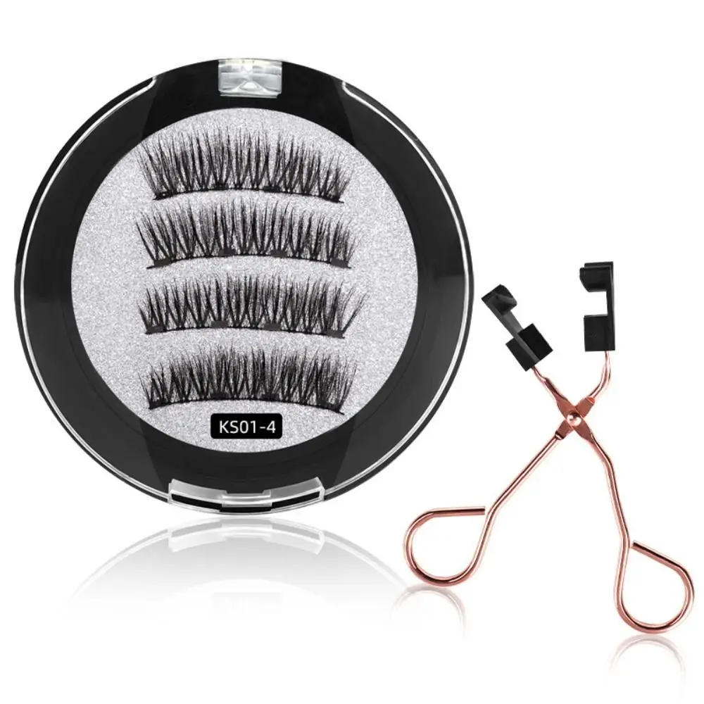 Faux-cils magnétiques pour femmes, bande complète, 4 aimants, sans colle, avec applicateur/clip, extension de cils