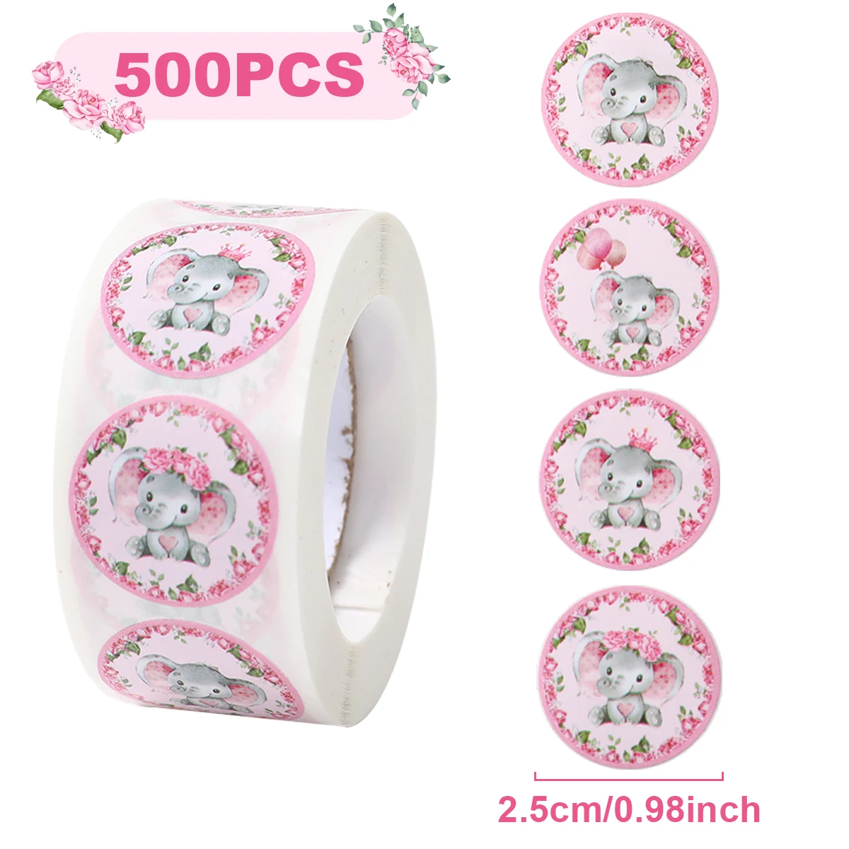 500pcs Pink Blue Elephant Round Stickers Baby Shower Boy Girl Decor Party Labels Baptism Birthday Gender Reveal Party Supplies
