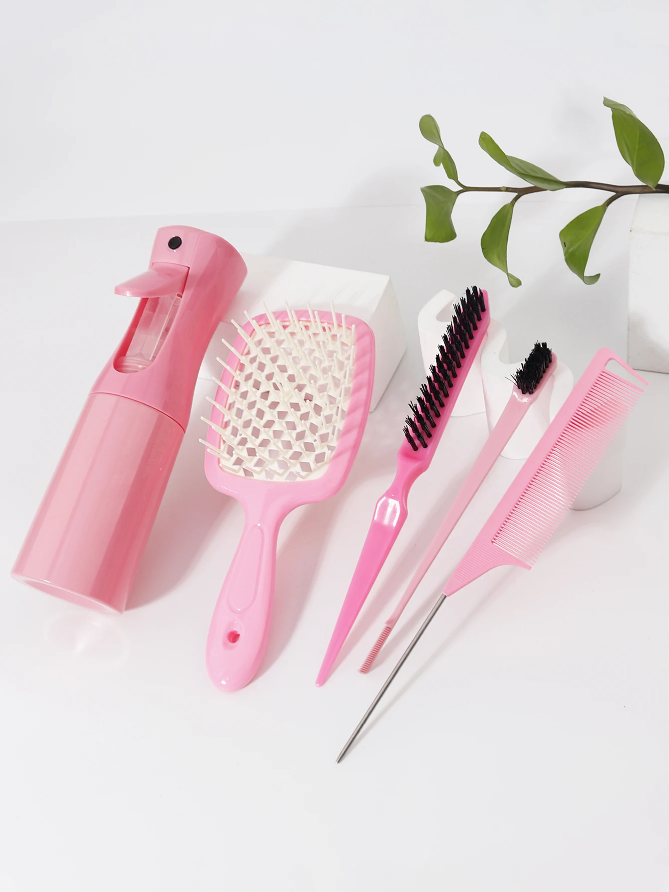 5 pieces/set of hair tool set, hollow comb, rat tail comb, tease comb, edge control comb, hair spray bottle image 4