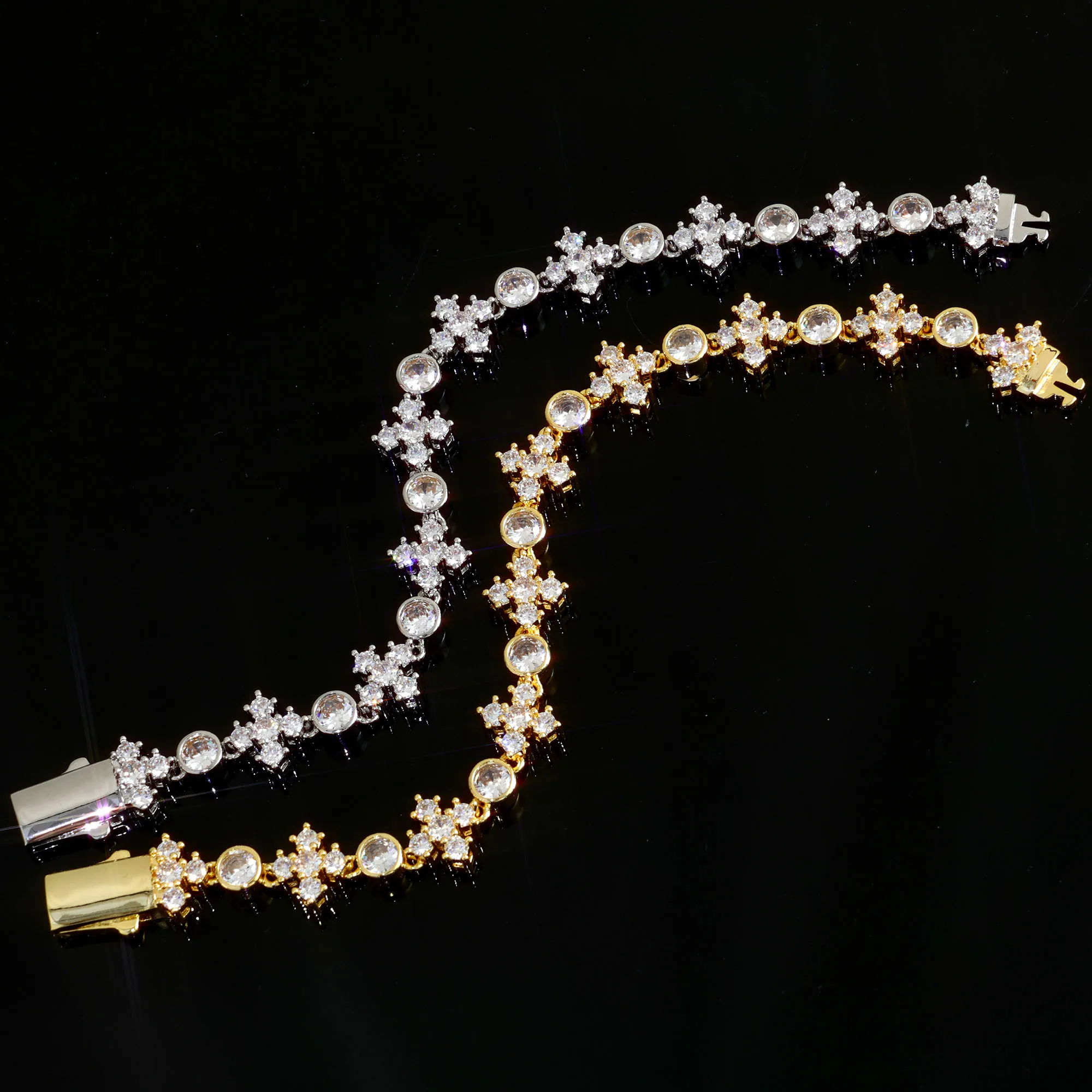 

HHIOK Customized Snowflake Cross Iced Round Bead Diamond Necklace CZ Zircon Sparkling Hip Hop Style Men's and Women's Necklace