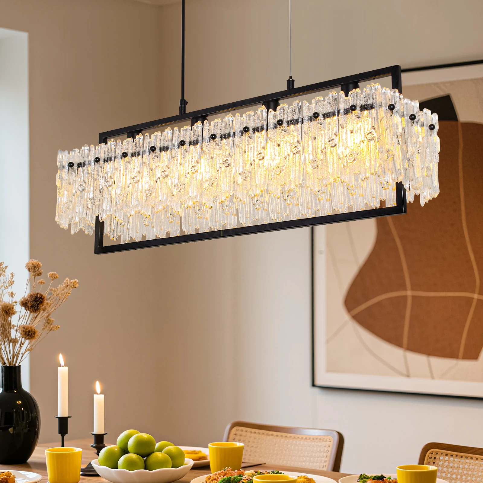 MantoLite غرفة الطعام تركيب المصابيح الحديثة مستطيل Golde كريستال 4-Light الثريات لغرفة الطعام 25 "الخطي مزرعة الخفيفة