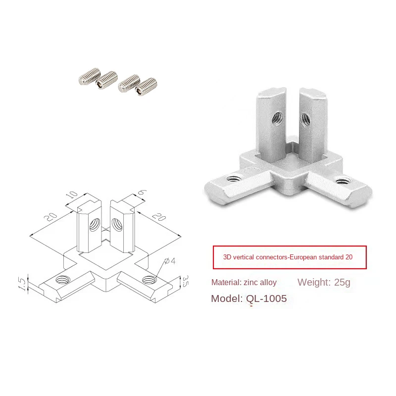 10Pcs 3-Way End Corner Bracket Connector for European Standard Aluminum Extrusion Profile 2020 3030 4040 Series Slot with Screws