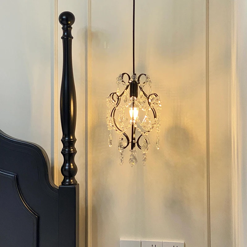

Indoor furniture chandelier black high-end French light luxury crystal lamp bedroom study background wall small chandelier