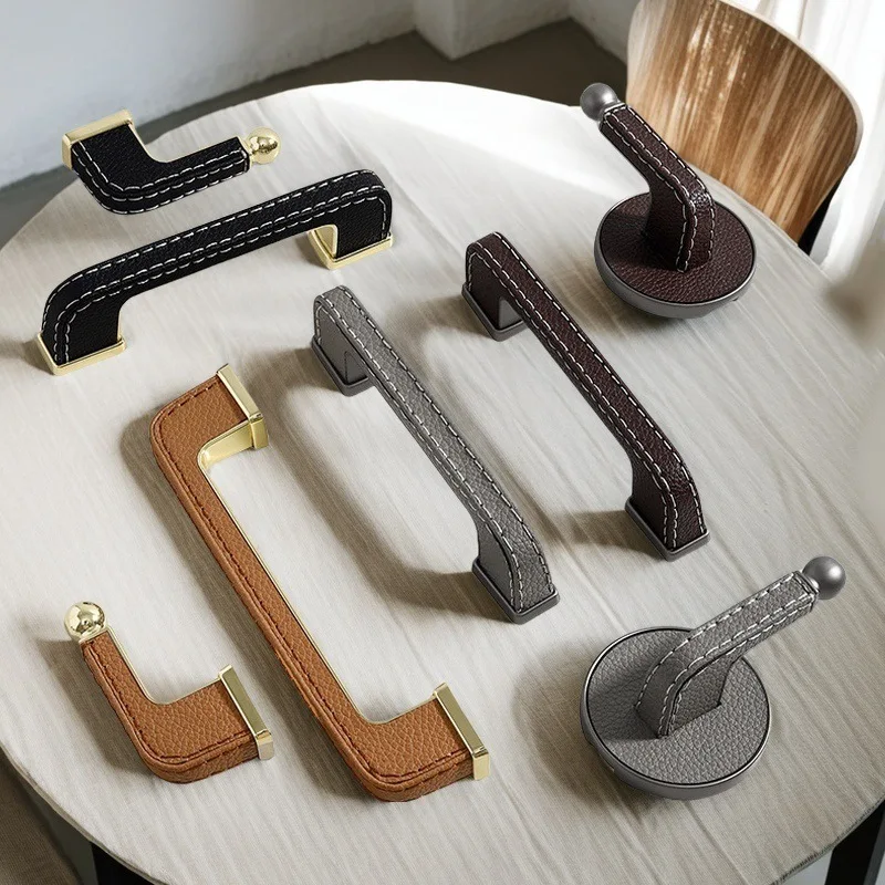

Modern Simplicity Leather Furniture Handles Handsewn Handles for Wardrobe and Drawer Furniture Hardware Kitchen Cabinet Handles