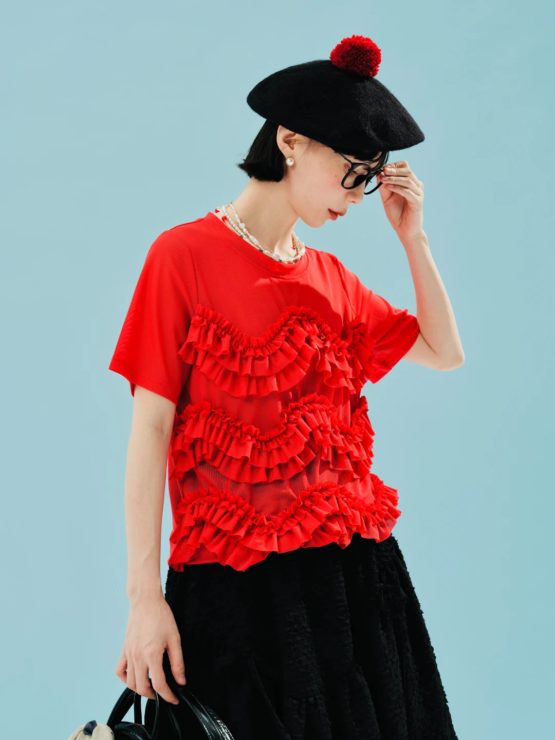 imakokoni2024 summer original cool stretch mesh lace T-shirt 244586