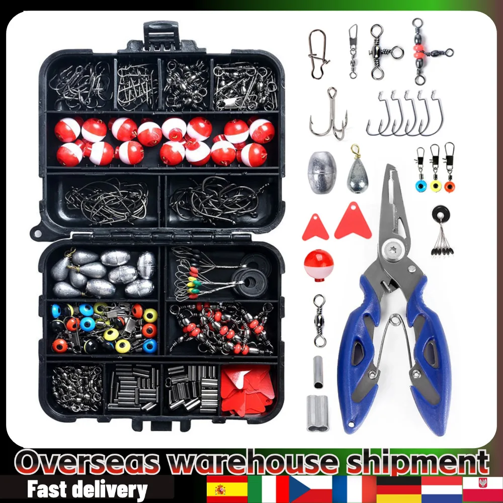 263pcs Fishing Accessories Set with Tackle Box Including Plier Jig Hooks Sinker Weight Swivels Snaps Sinker Slides