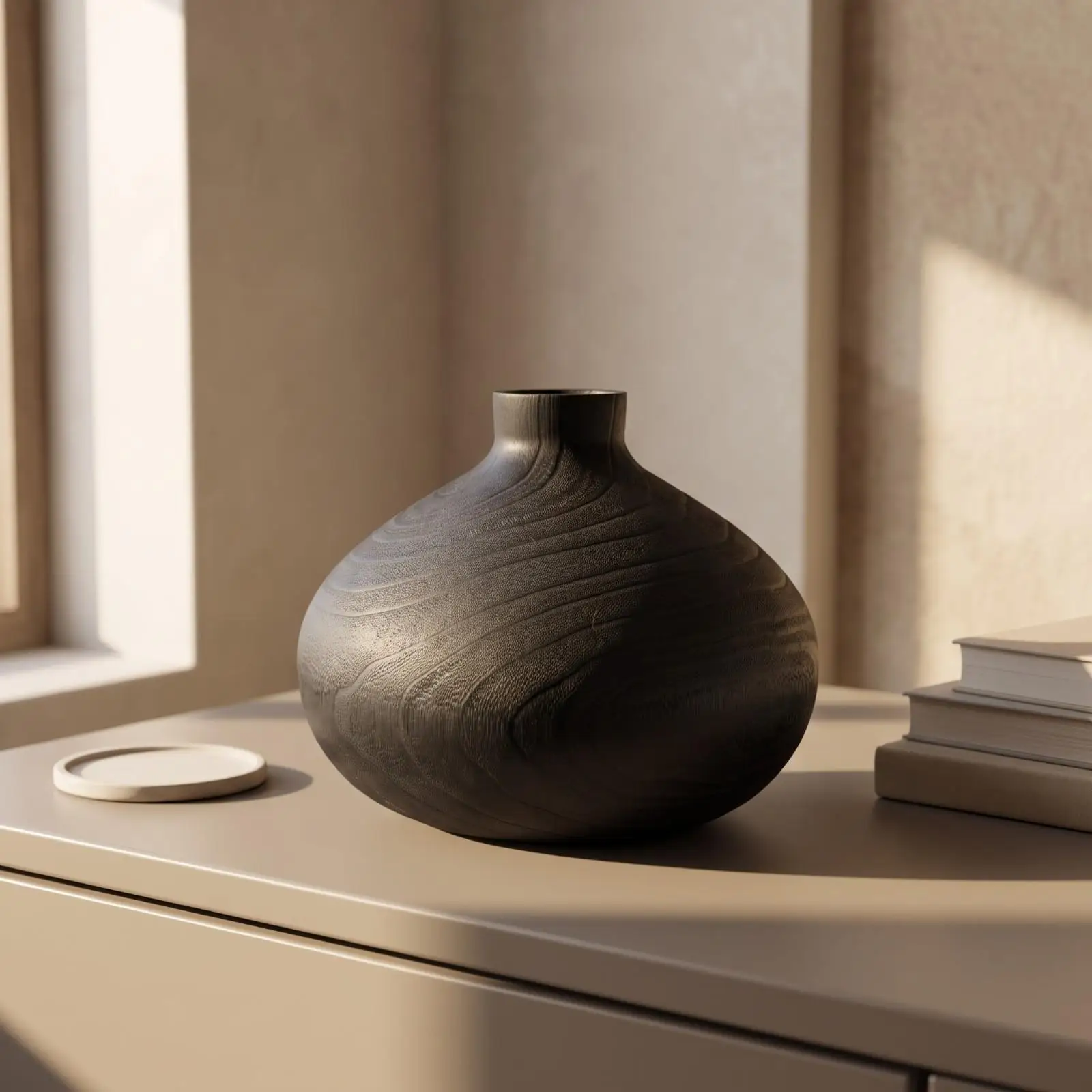 Wooden Vase Container with Narrow Neck Round Squat Body Minimalist Elegance Dried Flower Holder for Shelf Mantel Dining Table