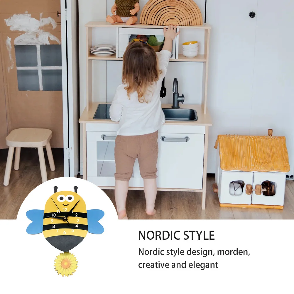 

Cartoon Bee Shape Wall Clock Silent Movement Nordic Style Hanging Clock for Children's Room Bedroom Living Room Wall Decoration