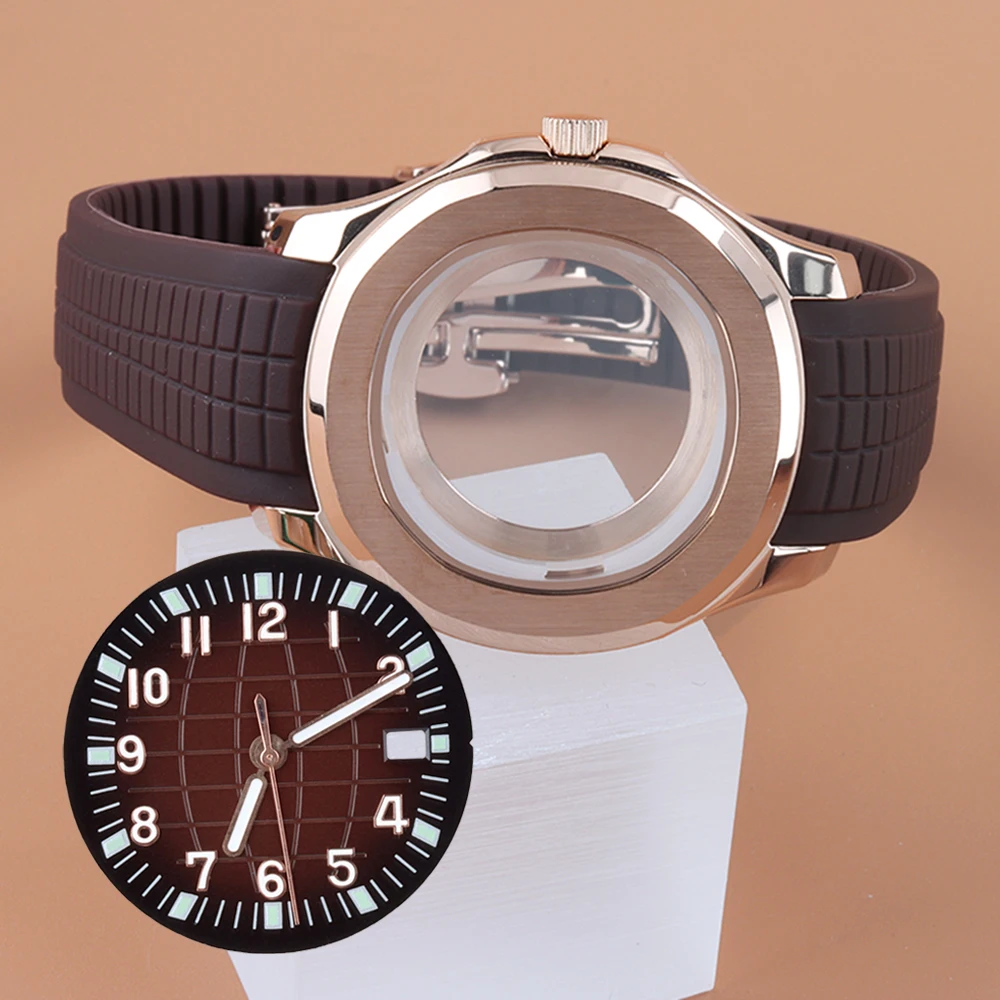 NH35 Case 31.5mm Dial Hands 42mm For Nautilus Case Dial Green Luminous For Aquanaut Seiko NH35 NH36 NH38 Movement Rubber Strap