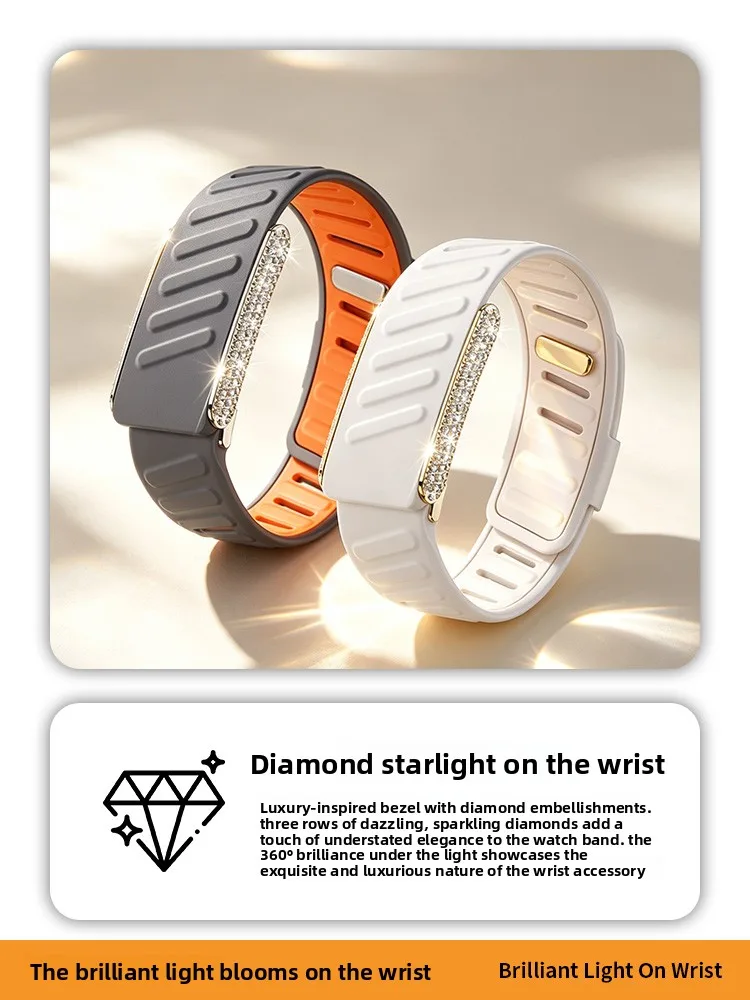 Applicable whoop5.0 strap bracelet, new diamond-encrusted elastic silicone wristband whoop5.0 ECG metal frame bracelet