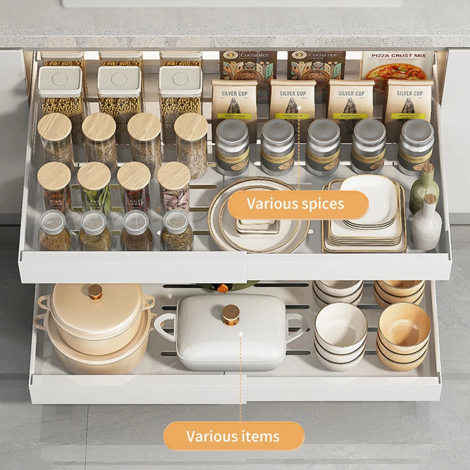 

Простые металлические выдвижные стеллажи для хранения, удобный ящик, полка для горшков и чашей, современные многофункциональные кухонные товары для дома