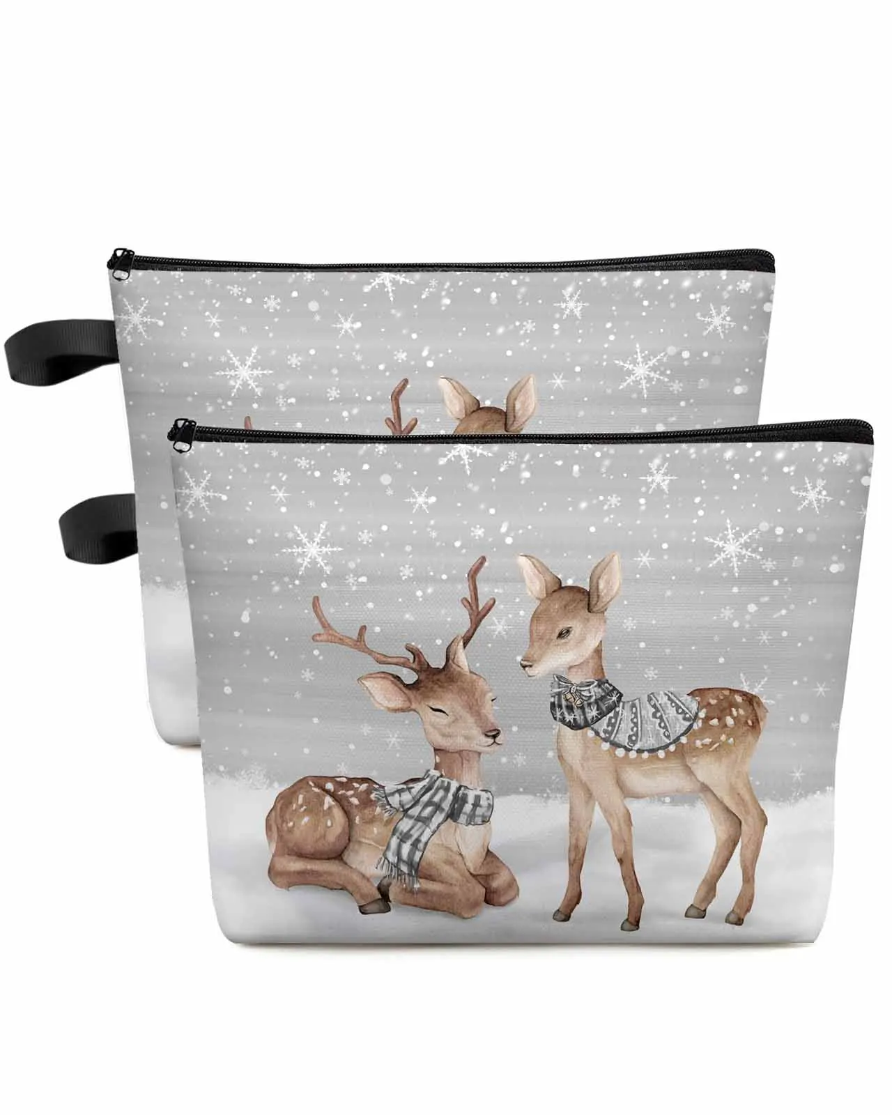 Winter Deer Snowflakes Women Portable Storage Bag Pouch Napkin Cosmetic Bags Organizer Ladies Makeup Bag