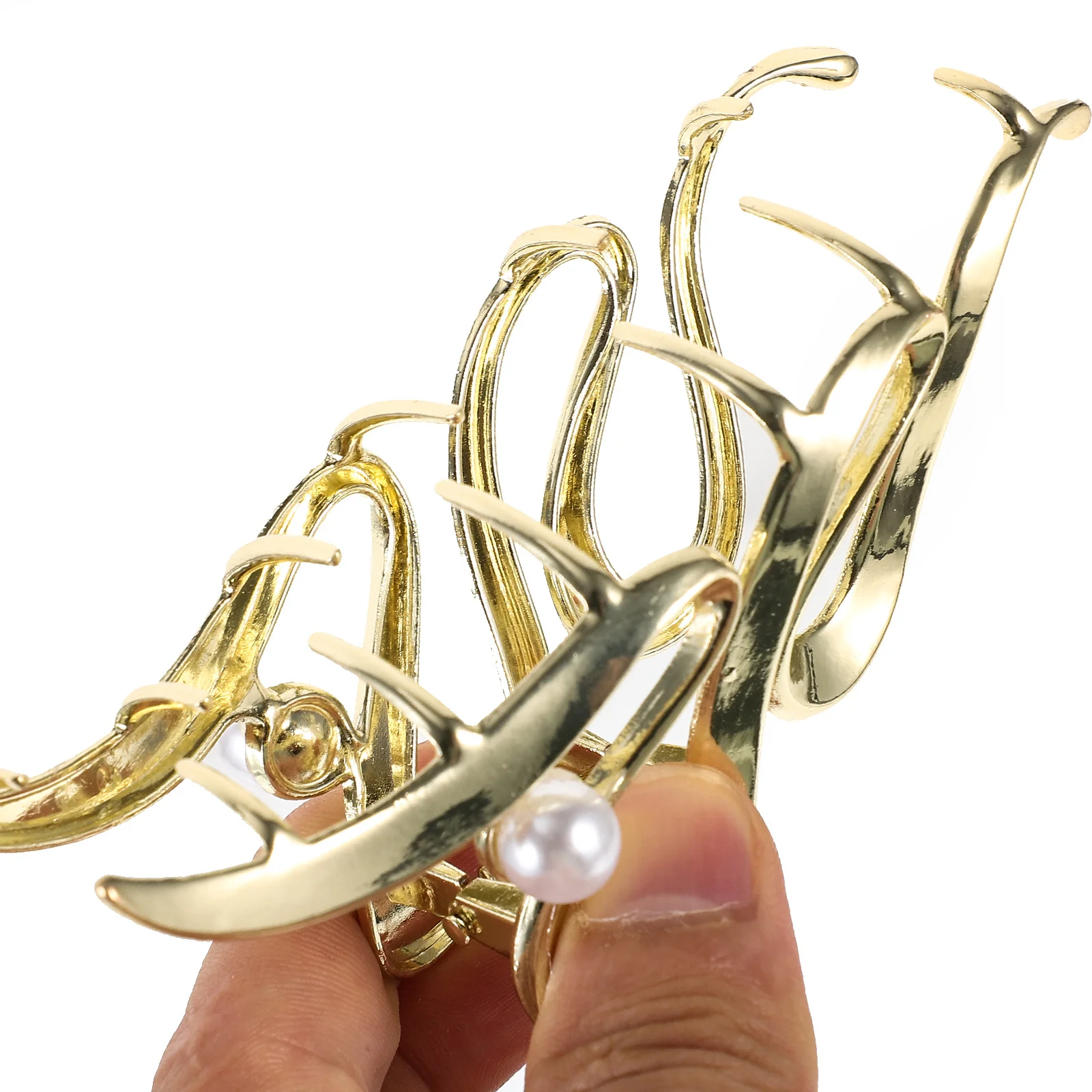 

2Pcs Pearl Large Metal Hair Claw for Women Stylish Wavy Design Suitable Various Occasions Large Hair Claw