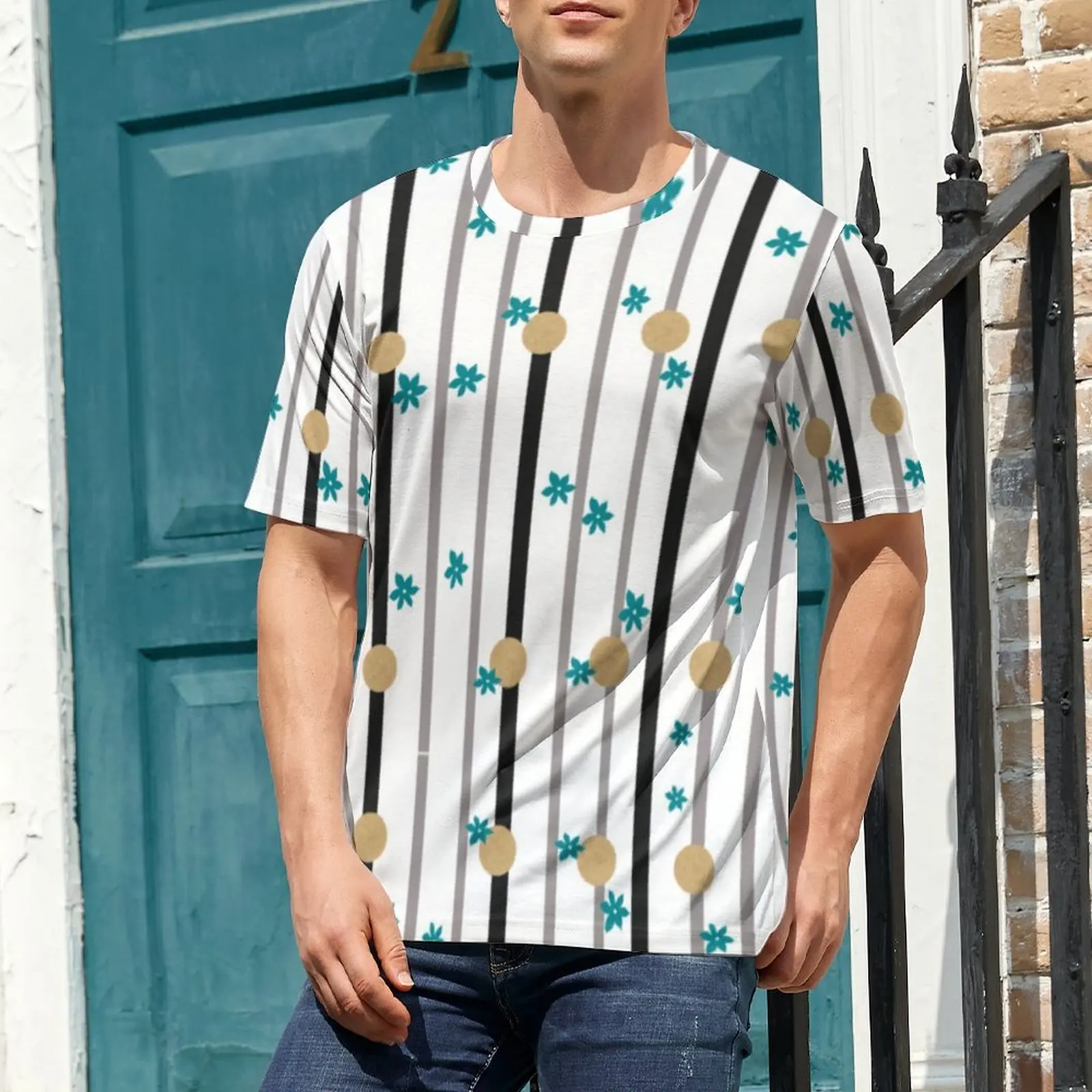 Classic Polka Dots And Stripes T Shirt Black Lines Novelty T Shirts Mens Classic Tee Shirt Summer Short Sleeve Graphic Tops 6XL