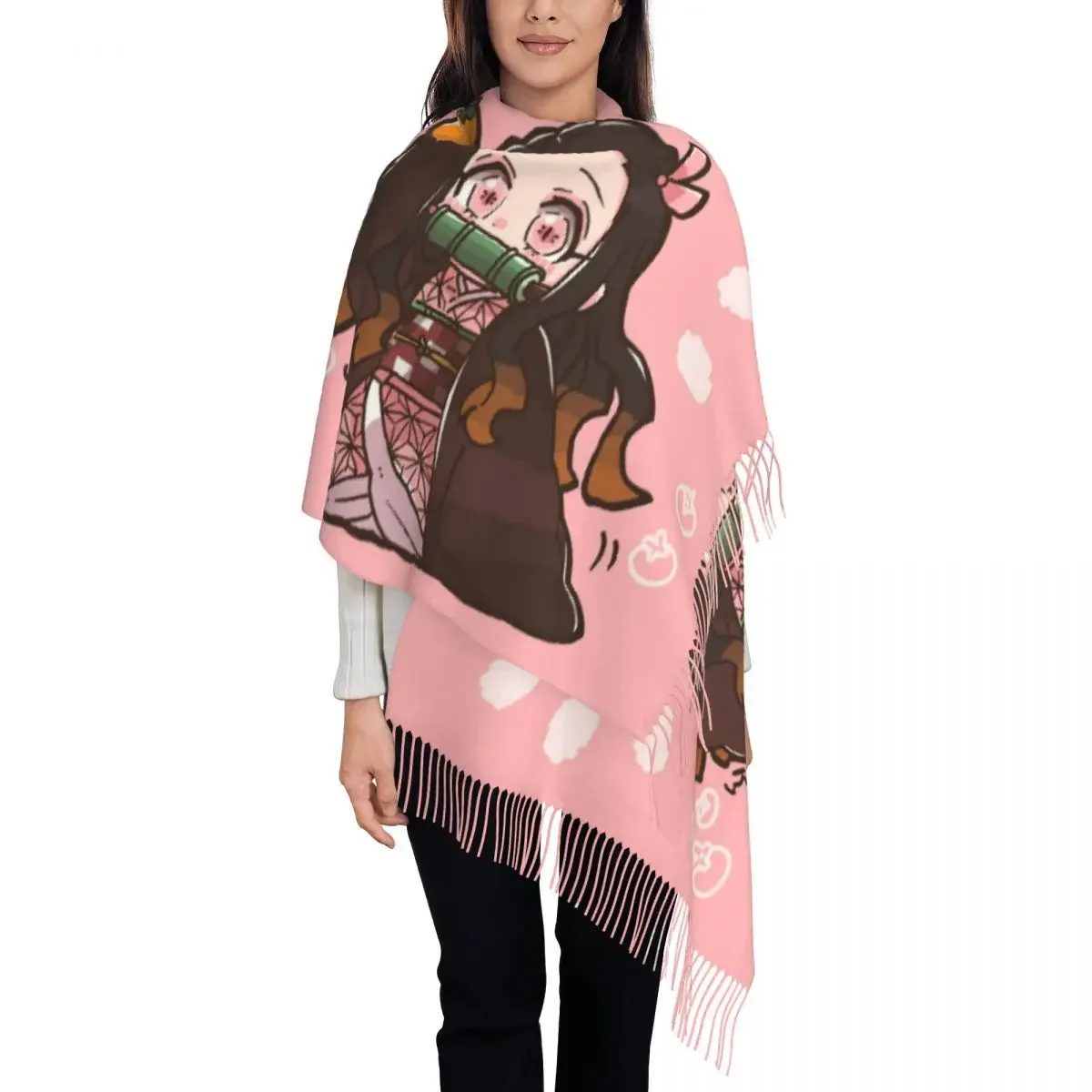 Custom Printed Demon Slayer Anime Scarf Men Women Winter Warm Scarves Kamado Nezuko Devil's Blade Shawl Wrap