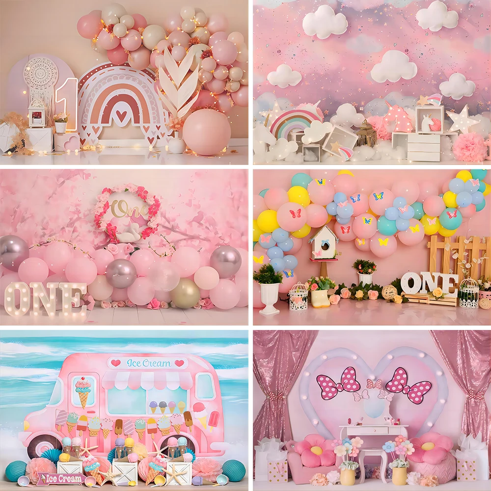 

Beenle Newborn Baby 1st Birthday Backdrop for Girl Boy Birthday Party Cake Smash Balloon Photography Background Photo Studio