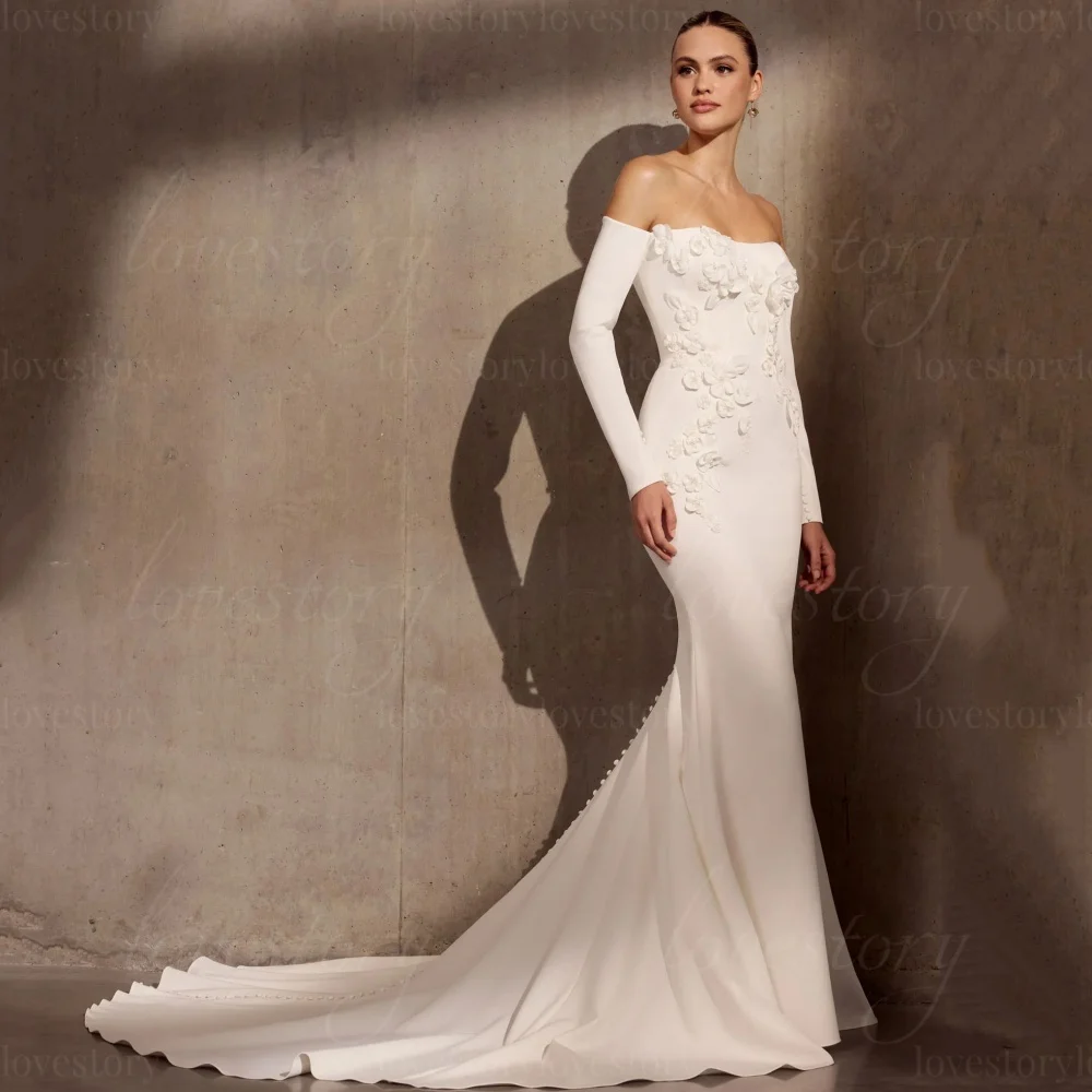 3D Flowers Wedding Dresses Customized Strapless Mermaid Bridal Gowns Vintage Bride Dress Vestidos De Noiva