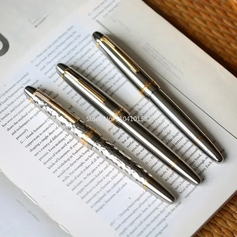 New MAJOHN Titanium Alloy Ti-P136 Piston Fountain Pen Big Size Gold/Silver Blade Nib Calligraphy Pen Luxury Writing Office Gifts