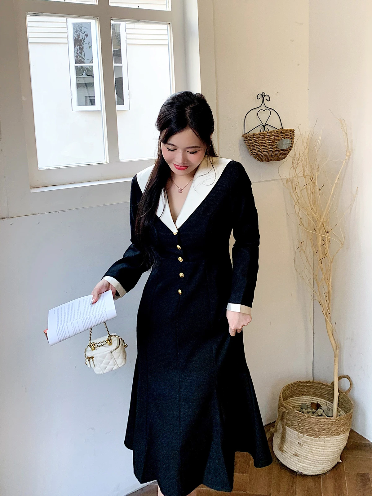 

Женская винтажная юбка Dr Ele больших размеров с высокой талией, длинными рукавами, А-силуэта, стройнящая, осенняя мода для женщин с фигурой типа «груша»