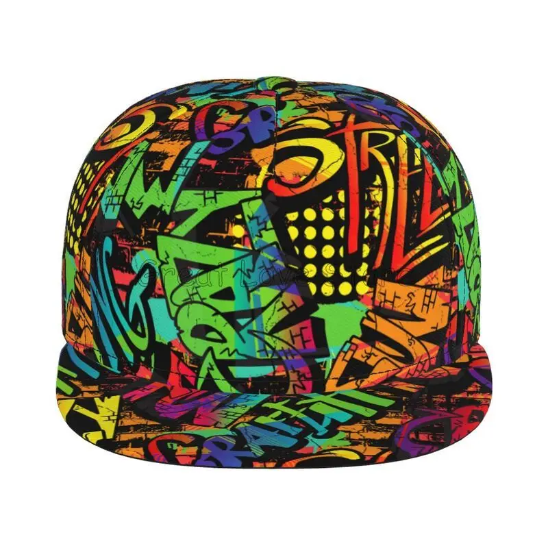 Colorful Graffiti Art Print Baseball Cap Adjustable Snapback Hat for Men Women Unisex Hip Hop Caps Flat Bill Brim Hats