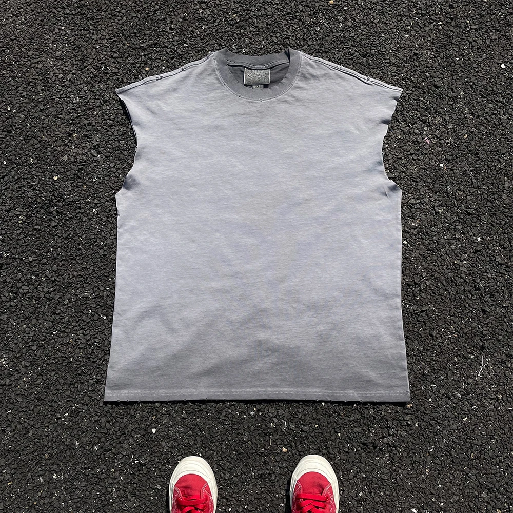 Wang Studio 10 Year Old Store Vintage Washed Hole Backless Sleeveless T-Shirt Street Style Loose Fit round Neck Youth Trend