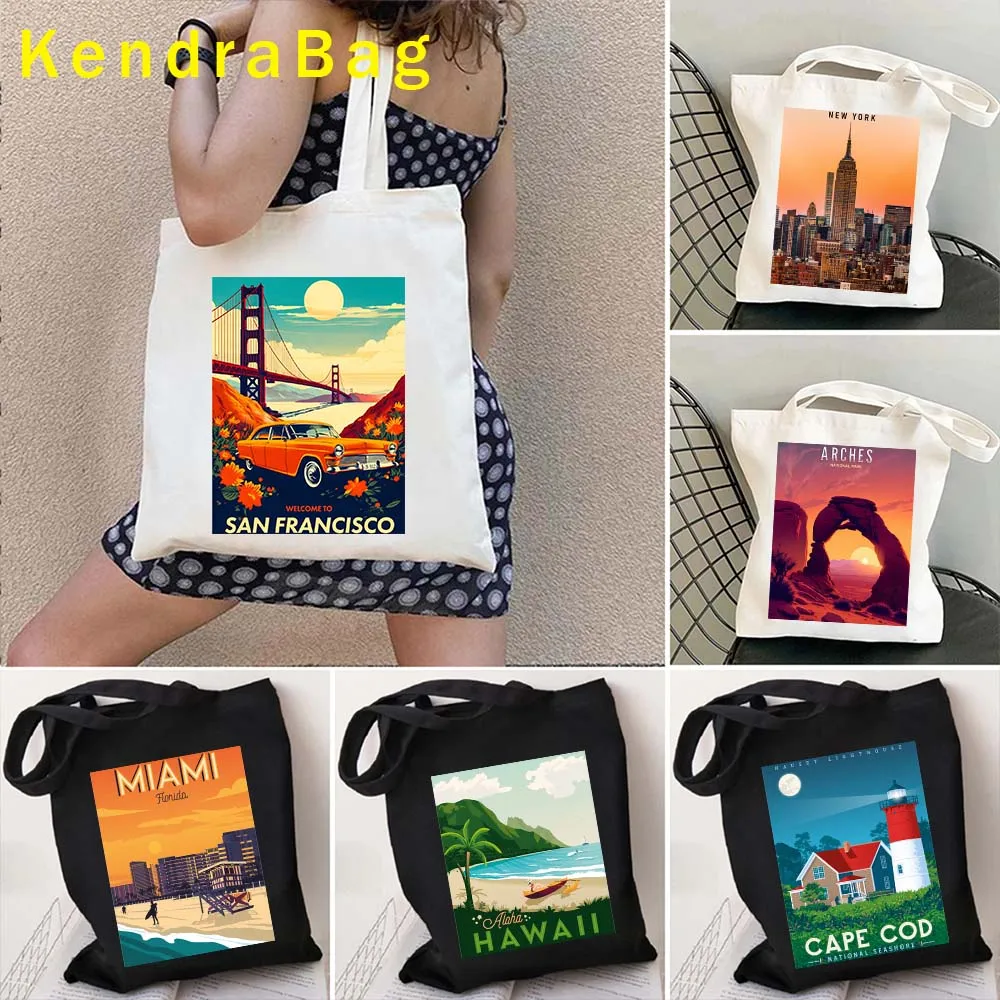 Arches Atlanta Cape Cod Dallas Denver Detroit Hawaii Handbag Key West Lake Tahoe Miami Buenos Aires Boston Yellowstone Tote Bags