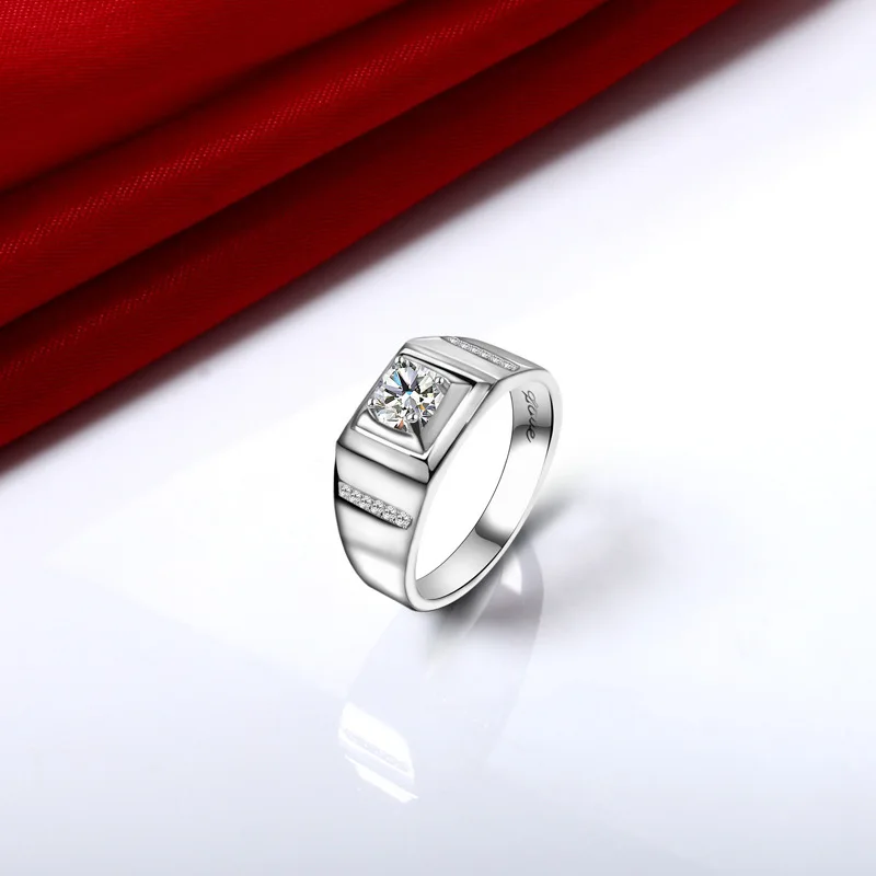 S925 Sterling Silver Round Cubic Zirconia Bridal Ring Platinum Men Jewelry