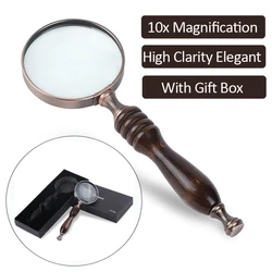 Handheld Magnifier Antique Handle Magnifier 10X Reading Magnifying Glass Loupe Magnifier For Science Seniors Reading Inspection