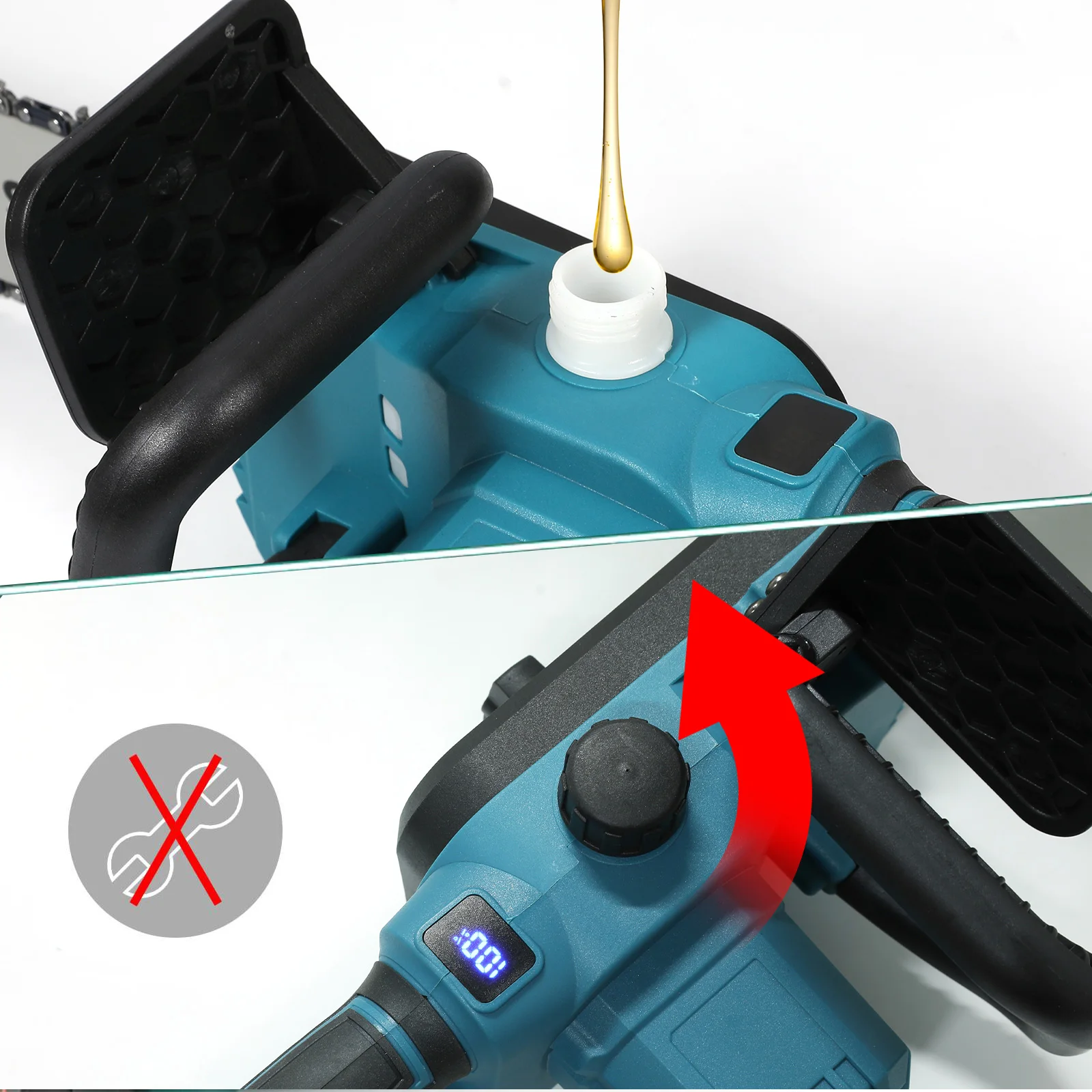 12/16 Zoll Bürstenlose Schnellverstellbare Akku-Kettensäge Handgehaltenes Garten-Holzschneidewerkzeug Kompatibel mit Makita-Batterien – Detail 14
