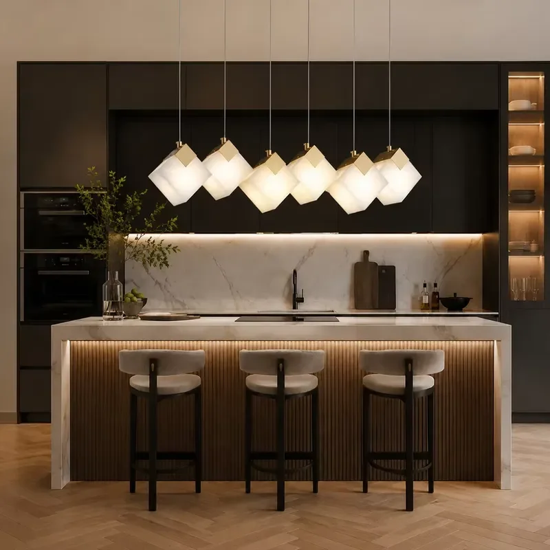 Creative Designer Alabaster Pendant Light Chandelier Marble Shade Hanging Lamp Hotel Dining Room Kitchen Island Decor