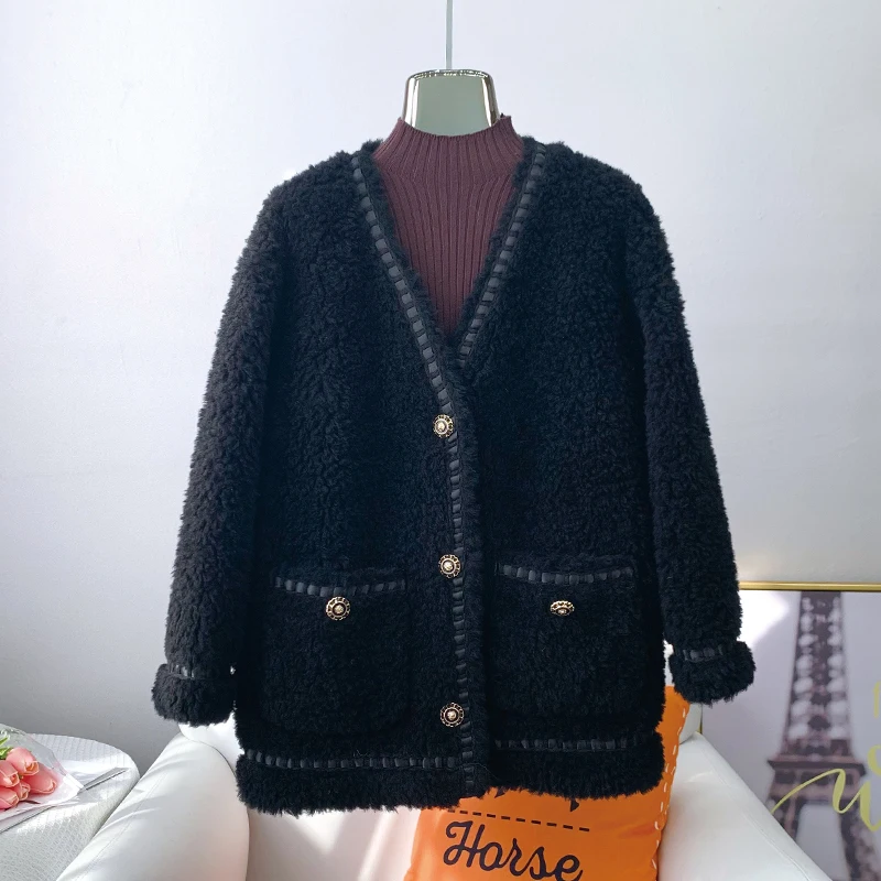 

Women Gir Real Wool Fur Elegant Coats Female Lady Sheep Shearling Warm Jacket Winter Overcoat JT3160