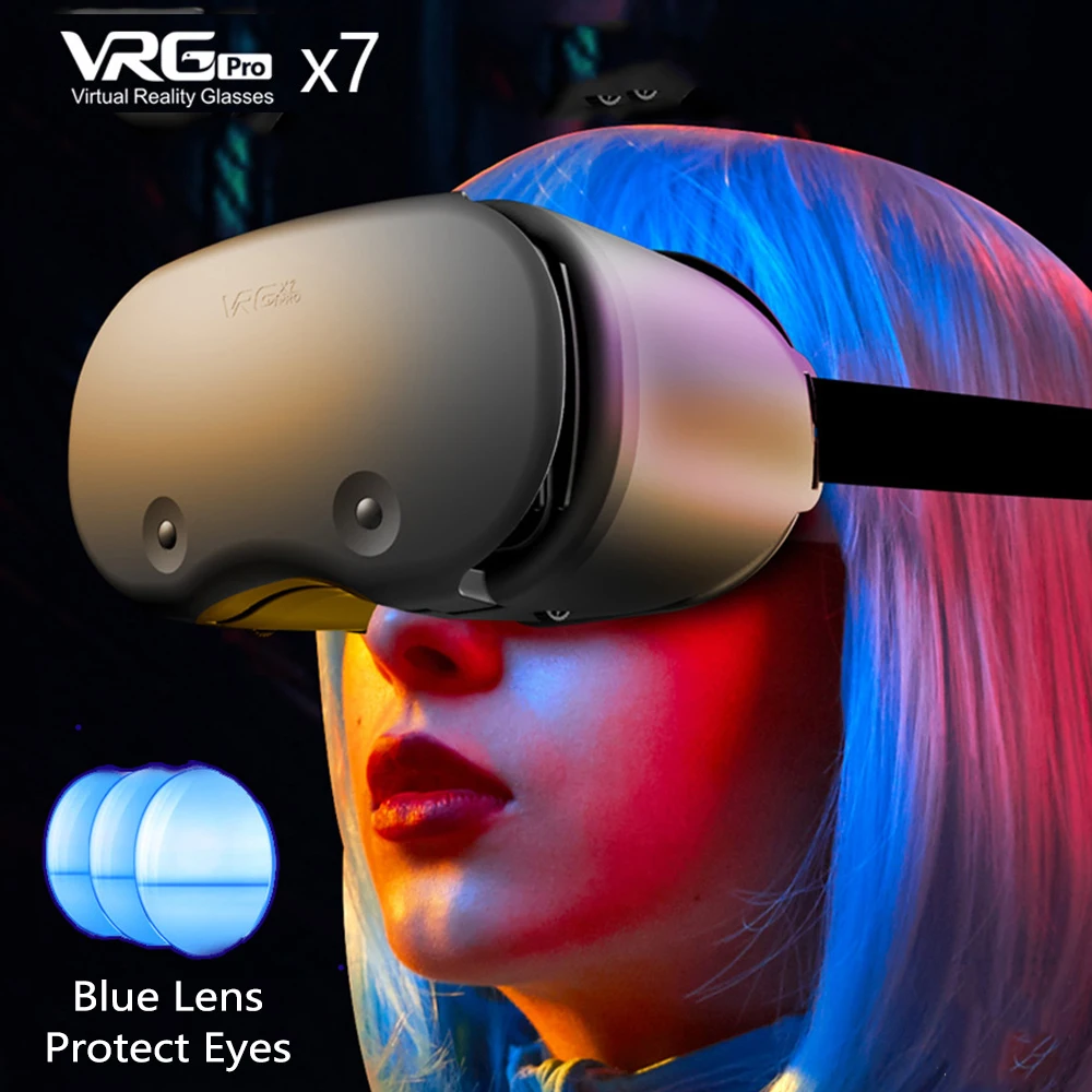 Vrg Pro X7 3d Helm Virtual Reality Vr Bril Smartphone Lense Met Controller Hoofdtelefoon Voor 5 Tot 7 Inch Blauw Licht Bril