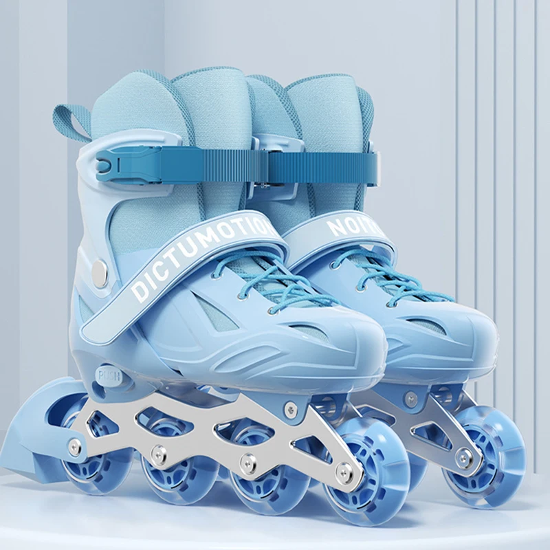 Roller Skates Shoes for Kids, Sliding Adjustable Inline Skating Sneakers, 4 Flash Wheels, Single Row Skates, Boys and Girls