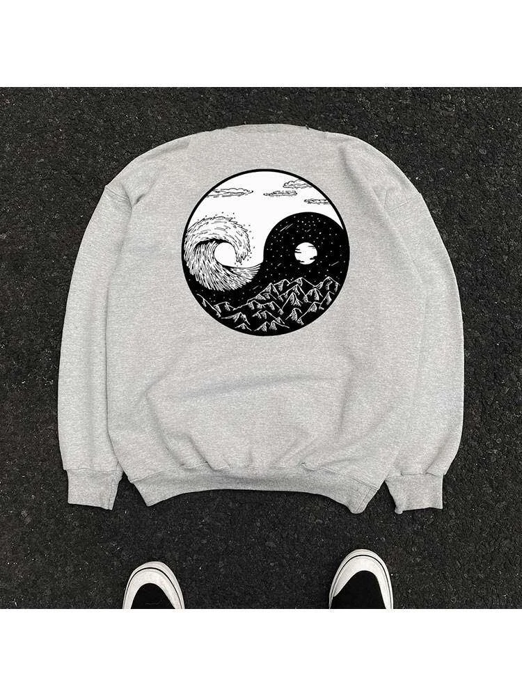 Tai Chi Diagram Top Crewneck Sweatshirt 380g Heavyweight Unisex Men Women Casual College Style Fun Pure Cotton Pullover Daily