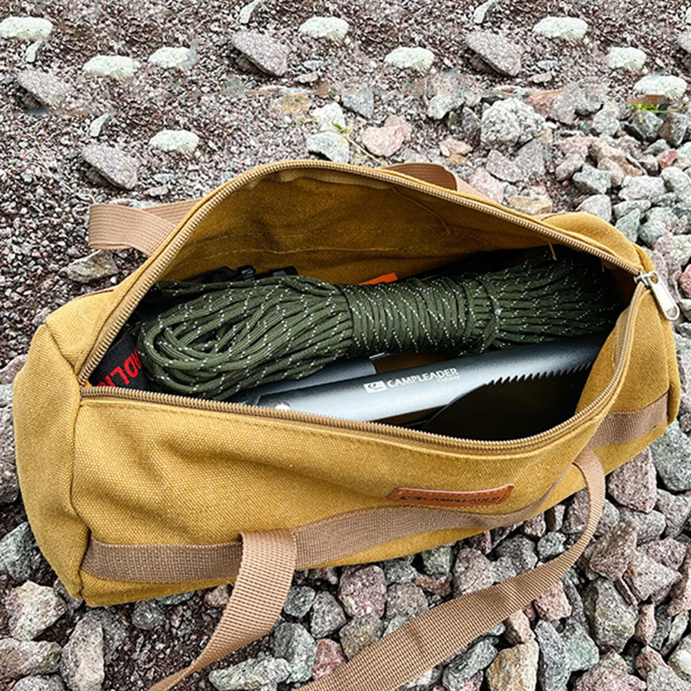 Camping Tool Storage Bag Cylinder Tent Ground Nail Wind Rope Hammer Pouch Canvas Large Capacity Handbag Outdoor Accessories