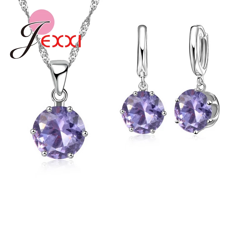 17 Color Promotions 925 Sterling Silver CZ Collar Necklace Earrings Crystal Anniversary Wedding Jewelry Sets