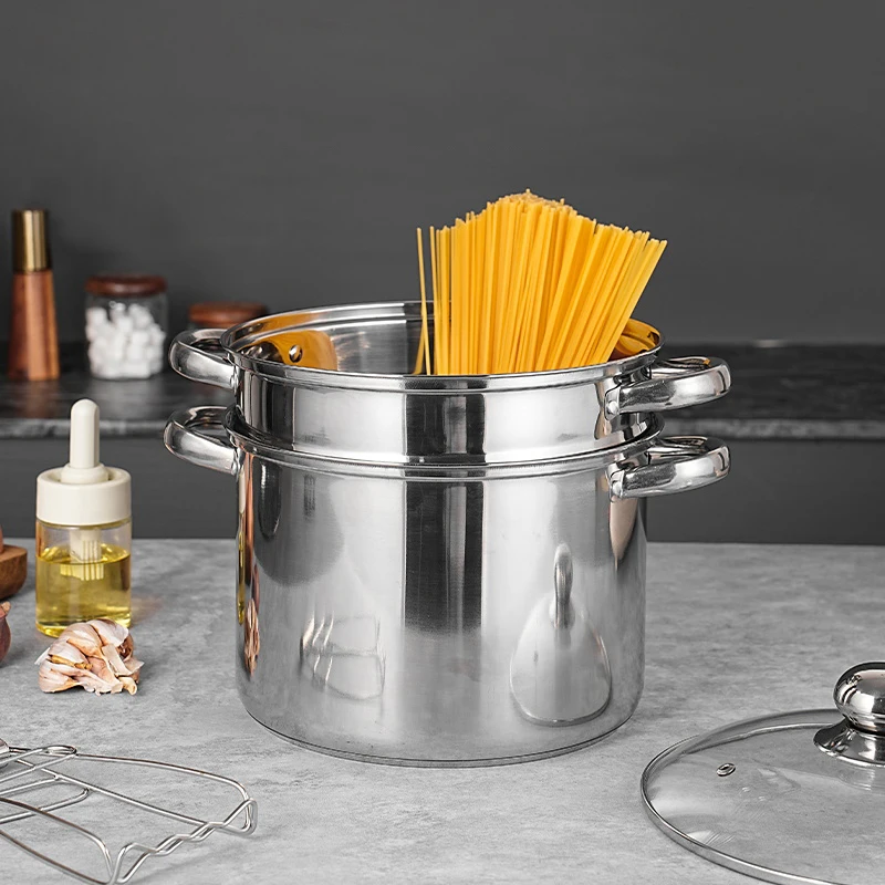 Food Grade Stainless Steel Pasta Pot Soup Base Steamer Spaghetti Pot Basket Soup Base Pot with Filter Mesh Inserted
