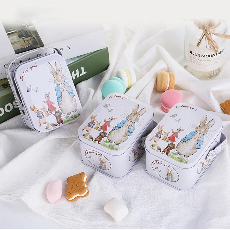 1PC Easter Cartoon White Rabbit Toffee Tin Can Small Suitcase Storage Can Tin Metal Candy Box Gift Candy Chocolate Box