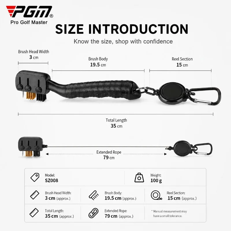 PGM Golf Club Cleaning Brush Retractable Groove Cleaner Double Sided Brass Nylon Brush with Carabiner SZ008 view 4