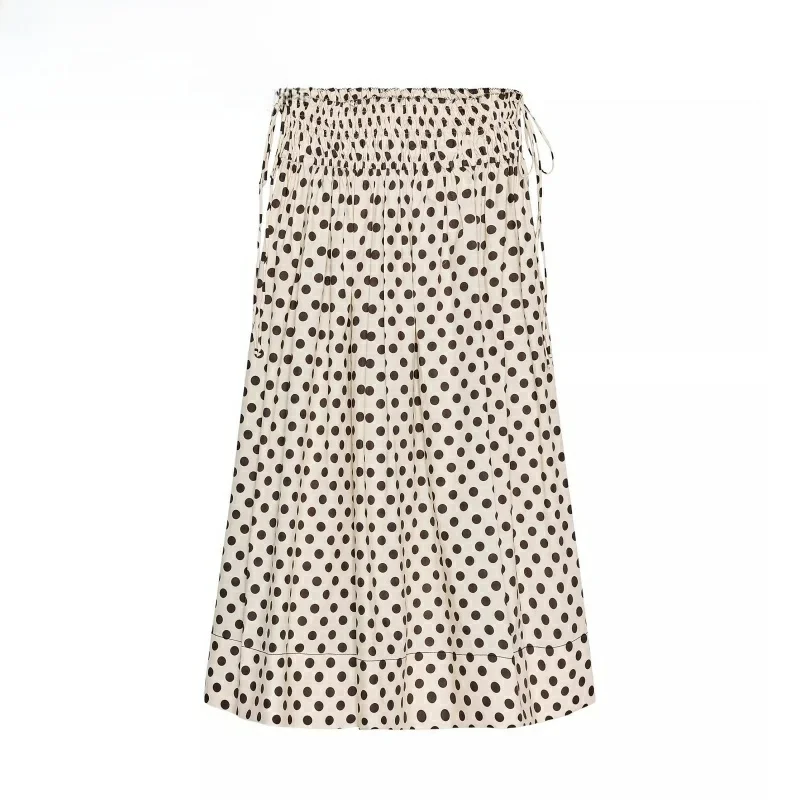 

Ele Knot Polka Dot Print Midi Skirt Women's High Waist A-Line f Body Skirt New Summer Collection