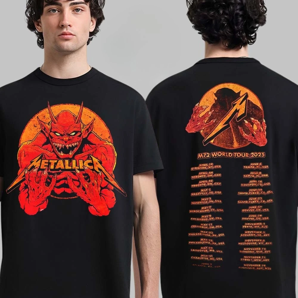 

Футболка Rare Metallica M72 Tampa 2026 Pop Up Shop в Стадионах Тампа Флориды в Стадиоде Реймонда Джеймса на 6 и 8 2025 гг. Двусторонняя футболка