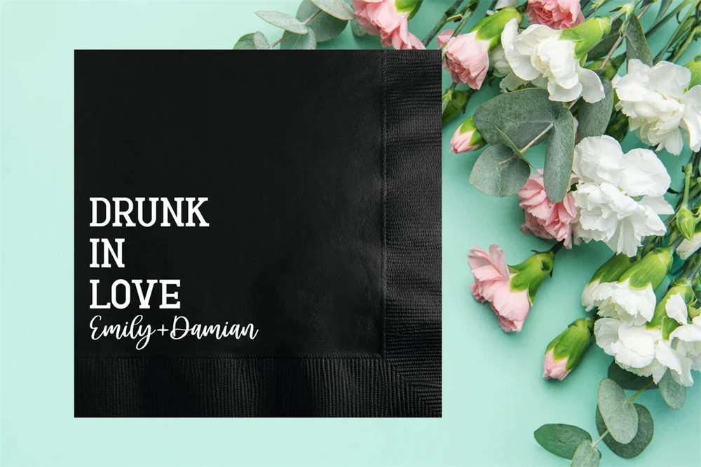 50PCS Drunk in Love Custom Wedding Napkins, Personalized Party Cocktail Napkins, Anniversary Decor, Engagement, Wedding Favors,